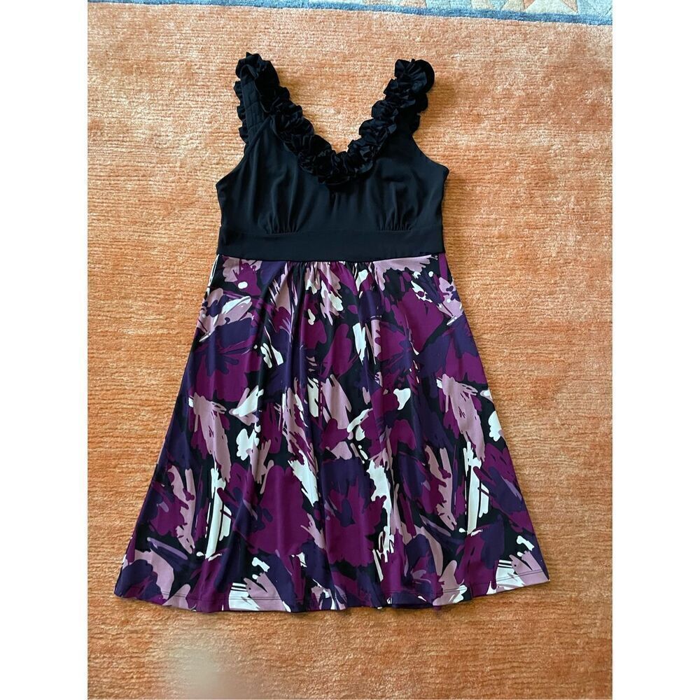 Apt. 9 Faux Wrap Purple Floral Dress Stretch Sleeveless M